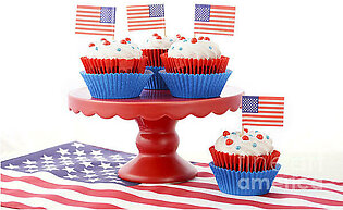 Happy Fourth of July Cupcakes on Red Stand Yoga Mat