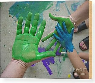 Parents and Child Paint Hands Wood Print