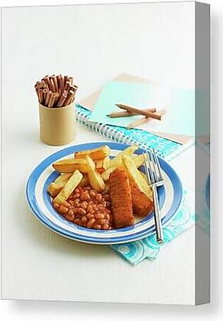 Fish Fingers With Baked Beans And Chips Canvas Print
