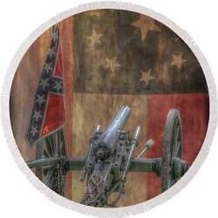 Confederate Flag and Cannon Round Beach Towel