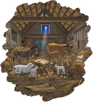 Baby Jesus Divine Manger Holy Night Christmas Nativity Scene Barnyard Farm Animals Sweatshirt