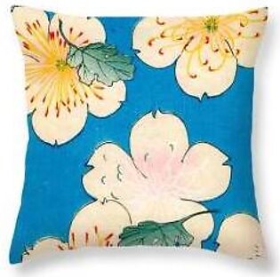 Vintage Japanese illustration of blossoms on a honeycomb background Throw Pillow