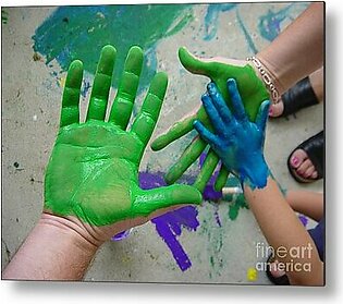 Parents and Child Paint Hands Metal Print