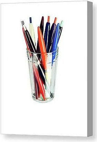 Assorted Pens in Glass Canvas Print