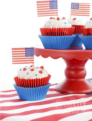 Happy Fourth of July Cupcakes on Red Stand #1 Yoga Mat