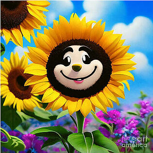 A delightful cartoon image of a cheerful sunflower character Poster
