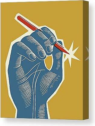 Blue Hand Holding Red Pen Canvas Print