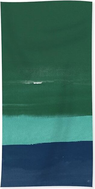 Abstract Green and Blue Watercolor Bath Towel
