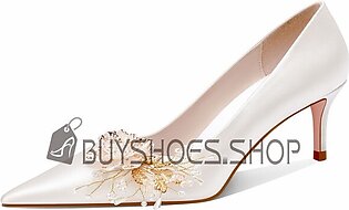 Beautiful Pumps Shoes Vintage With Flower Evening Shoes White Wedding Shoes For Women Dressy Shoes 3 inch High Heel