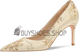 Wedding Shoes For Women Flowers Beautiful Champagne Pumps Stiletto High Heel