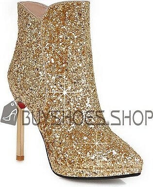 Classic Sparkly 4 inch High Heel Evening Shoes Booties Stiletto Glitter Red Bottoms
