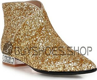 Sparkly Party Shoes Flats Glitter Red Soles Pointed Toe Ankle Boots