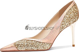 Patent Stiletto Wedding Shoes For Women Sparkly Beautiful Evening Party Shoes Fashion 3 inch High Heeled Pumps Rose Gold Pointed Toe Sequin Designer