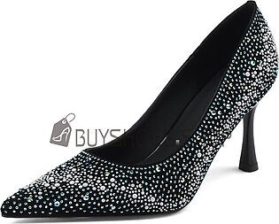 Pumps Pearl Womens Shoes 3 inch High Heel Evening Party Shoes Stilettos Velvet Beautiful Luxury Sparkly Wedding Shoes For Women Black