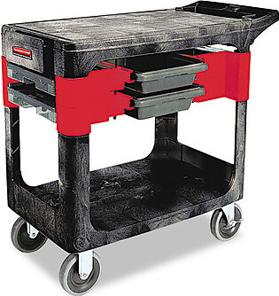 Two-shelf Trades Cart, Plastic, 2 Shelves, 2 Drawers, 330 Lb Capacity, 19.25" X 38" X 33.38", Black