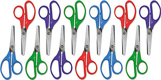 Kids' Scissors, Rounded Tip, 5" Long, 1.75" Cut Length, Assorted Straight Handles, 12/pack
