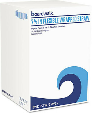 Flexible Wrapped Straws, 7.75", Plastic, White, 500/pack, 20 Packs/carton