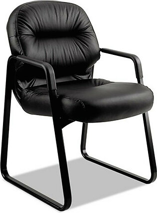 Pillow-soft 2090 Series Guest Arm Chair, Leather Upholstery, 31.25" X 35.75" X 36", Black Seat, Black Back, Black Base