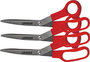 General Purpose Stainless Steel Scissors, 7.75" Long, 3" Cut Length, Red Offset Handles, 3/pack