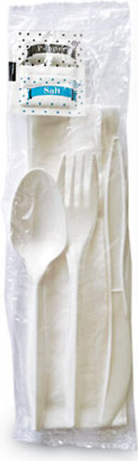 Cutlery Kit, Plastic Fork/spoon/knife/salt/polypropylene/napkin, White, 250/carton