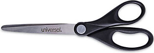 Stainless Steel Office Scissors, Pointed Tip, 7" Long, 3" Cut Length, Black Straight Handle