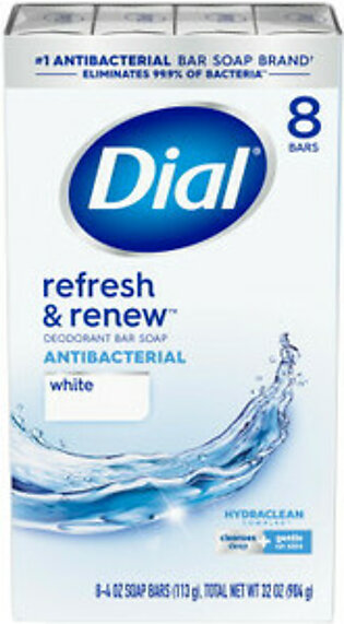 Dial Antibacterial Deodorant Bar Soap, White , 4 Oz, 8 Bars / Pack