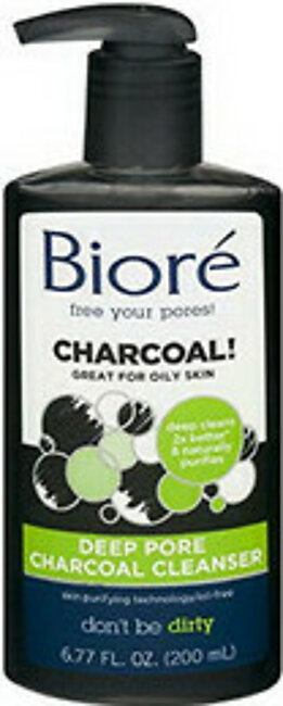 Biore Free Your Pores Deep Pore Charcoal Cleanser For Oily Skin, Face Wash, 6.77 Oz