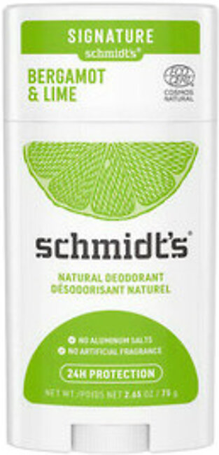 Schmidts Signature Natural Deodorant, Bergamot and Lime, 2.65 Oz