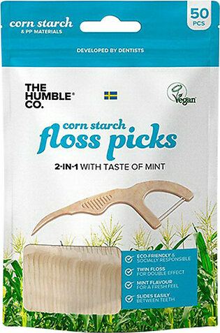 The Humble Co Cornstarch Floss Picks 2 In 1 with Taste of Mint, 50 Ea