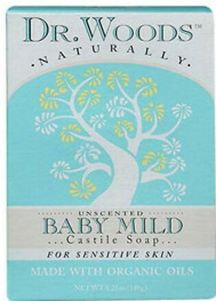 Dr Woods Naturals Unscented Castile Bar Soap For Sensitive Skin, Baby Mild, 5.25 oz