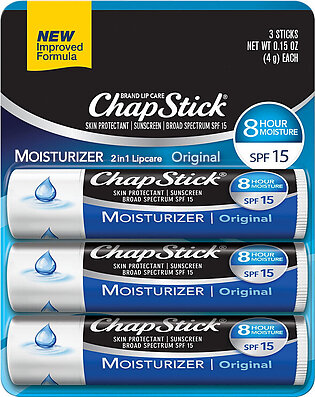 ChapStick Lip Moisturizer Protectant With SPF 15, 3 Sticks