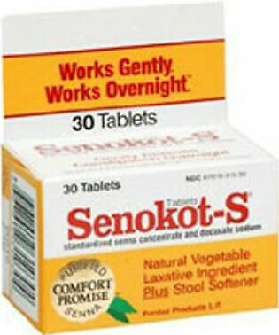 Senokot-S Natural Vegetable Laxative Ingredient Tablets Plus Stool Softener - 30 Ea