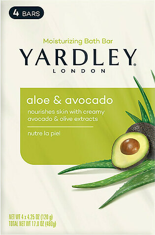 Yardley London Fresh Bar Soaps, Aloe and Avocado, 4.25 oz, 4 bars
