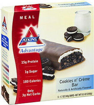 Atkins Advantage Cookies N Creme Bar Chocolate - 1.7 Oz, 5 Ea
