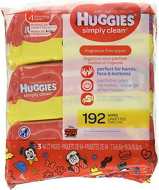 Huggies Fragrance Free Baby Wipes Simply Clean Soft Pack, 192 Ea