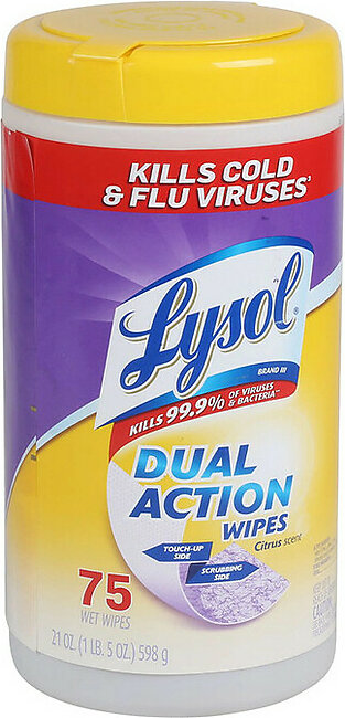 Lysol Dual Action Disinfecting Wipes, Citrus, 75 Ea