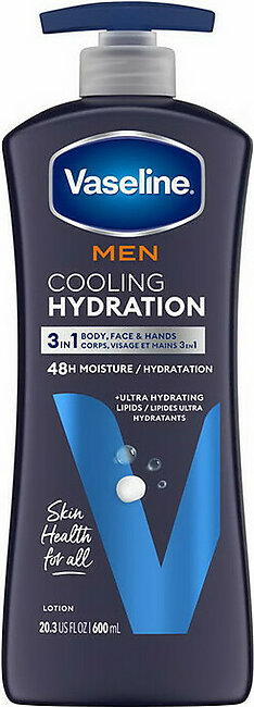 Vaseline Men Cooling Hydration 3 In 1 Body, Face and Hands Moisturize, 20.3 Oz
