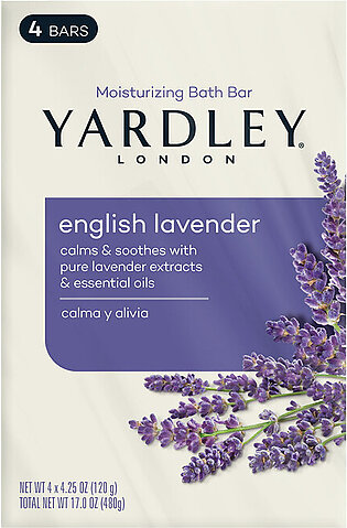 Yardley London Moisturizing Bar Soap, English Lavender, 4.25 Oz, 4 Pack