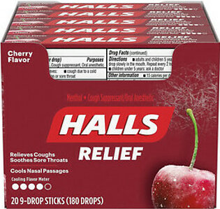 Halls Cherry Cough Drops, 9 Drops, 20 Ea