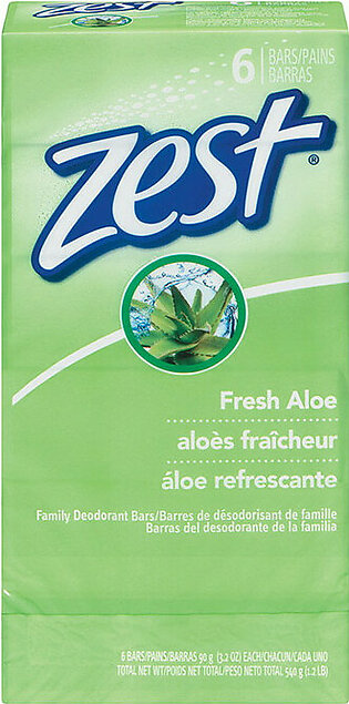 Zest Fresh Aloe Vera Refreshing Bath Bar Soap, 3.2 oz, 6 Pack