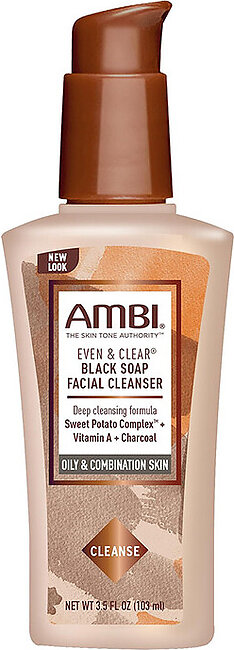 Ambi Even and Clear Black Soap Facial Cleanser with Charcoal, 3.5 Oz