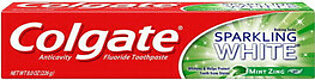 Colgate Anticavity Sparkling White Gel Fluoride Toothpaste, Mint Zing, 8 Oz