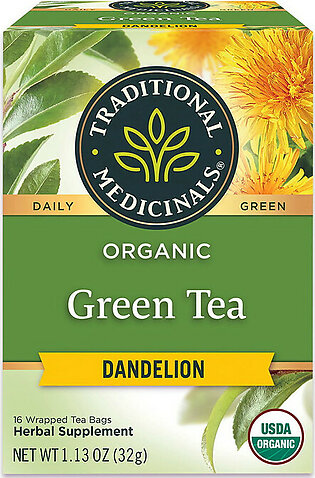 Traditional Medicinals Organic Green Tea With Dandelion, Tea Bags, 16 Ea