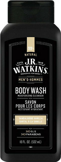 J.R. Watkins Mens Body Wash, Sandalwood Vanilla, 18 Oz