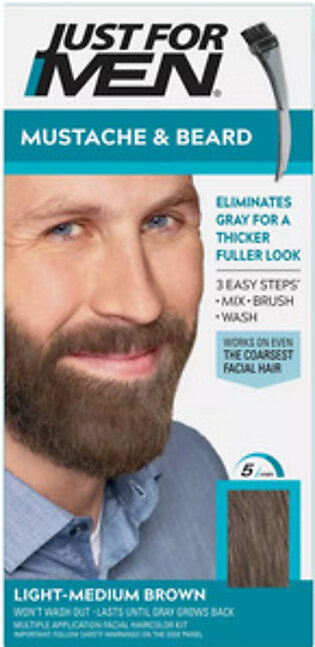 Just For Men Brush-In Mustache, Beard And Sideburns, Light-Medium Brown - Kit