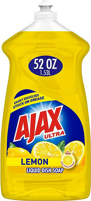 Ajax Ultra Super Degreaser Dishwashing Liquid Dish Soap, Lemon, 52 Oz