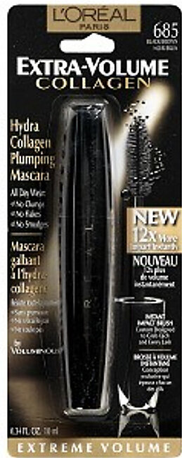 L'Oreal Extra Volume Collagen Plumping Washable Eye Mascara, Black Brown #685, 1 Ea