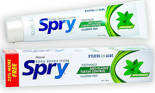 Spry Xylitol Toothpaste Fluoride Free Natural Spearmint, Anti Plaque and Tartar Control, 5 Oz
