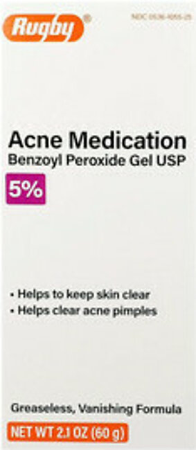 Rugby Acne Medication Gel Benzoyl Peroxide 5% Clear Soft Skin Greaseless, 2.1 Oz