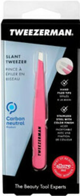 Tweezerman Stainless Steel Slant Tweezer, Pretty Pink, 1 Ea